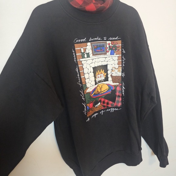 Gopher Sport 90's Vintage Cozy Winter Graphic Turtleneck Sweatshirt XL Fireplace - Picture 2 of 7